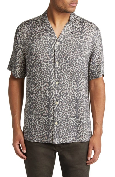 Allsaints Cult Leopard Print Short Sleeve Button-up Camp Shirt In Ecru