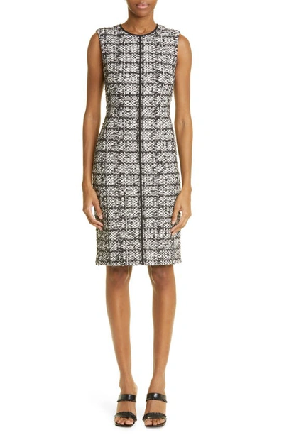 St John Jared Bouclé Tweed Sheath Dress In Ecru/ Black