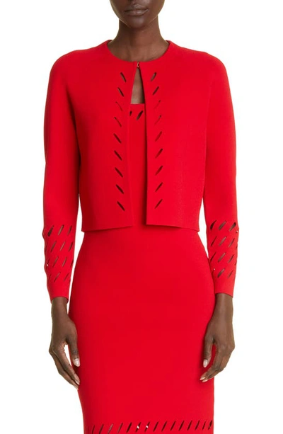 St John Cutout Detail Knit Jacket In Red