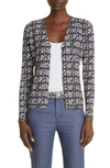 St John Tweed Print V-neck Jersey Cardigan In Ecru/ Black