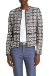 St John Cotton Blend Tweed Peplum Jacket In Ecru/ Black