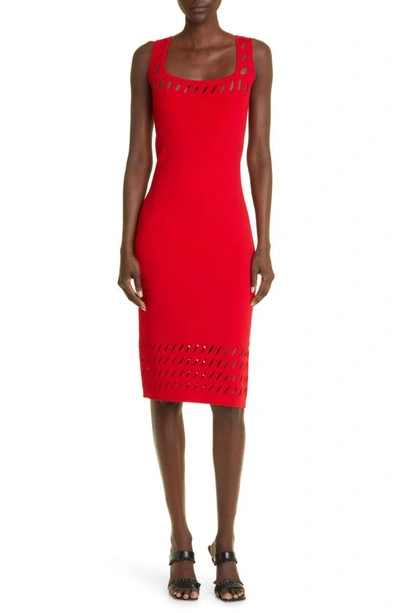 St John Cutout Sleeveless Knit Sheath Dress In Red