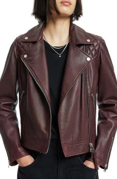 Allsaints Caden Leather Biker Jacket In Winter Orchid