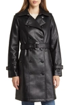 Michael Michael Kors Double Breasted Faux Leather Coat In Black