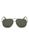 Tom Ford Benton 58mm Geometric Sunglasses In Shiny Light Ruthenium / Green
