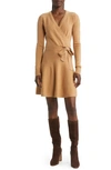 French Connection Long Sleeve Faux Wrap Sweater Dress In Camel Melange
