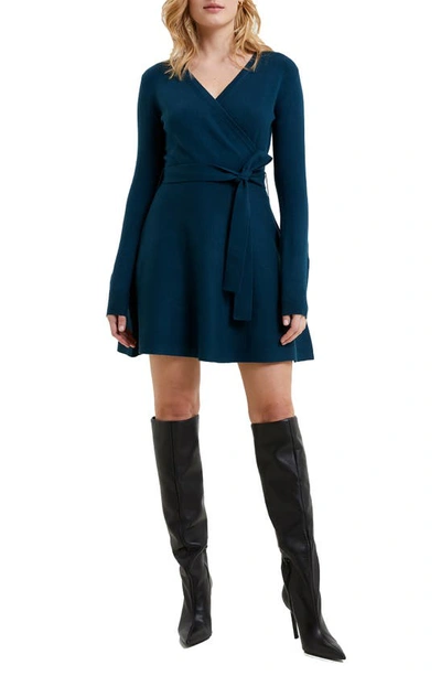 French Connection Long Sleeve Faux Wrap Sweater Dress In Blue