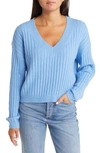 Open Edit V-neck Rib Sweater In Blue Lake