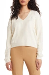 Open Edit V-neck Rib Sweater In Ivory Dove