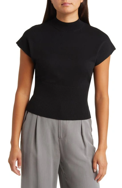 Open Edit Mock Neck Rib Sweater In Black