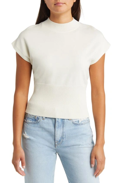 Open Edit Mock Neck Rib Sweater In Ivory Dove