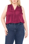 Vince Camuto V-neck Rumple Satin Blouse In Grape Wine