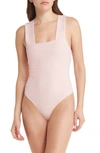Free People Intimately Fp She's So Sleek Thong Bodysuit In Silver Pink