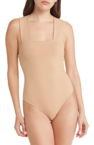 Free People Intimately Fp She's So Sleek Thong Bodysuit In Tan