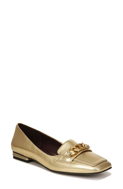 Franco Sarto Tiari Chain Square Toe Loafer In Gold Faux Leather