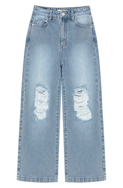 Habitual Girls' Destructed Wide Leg Boyfriend Jeans - Big Kid In Indigo