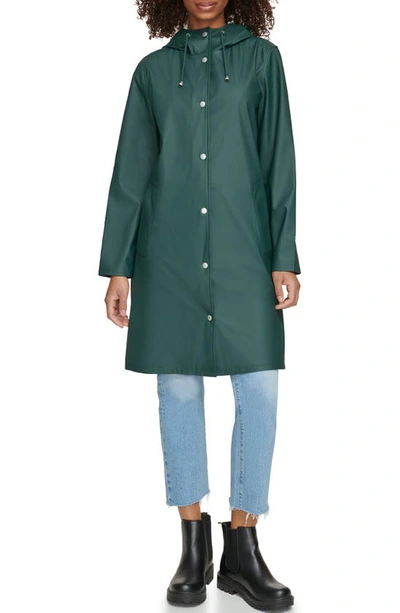 Levi's Water Resistant Hooded Long Rain Jacket In Darkest Spruce
