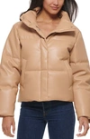 Levi's Water Resistant Faux Leather Puffer Jacket In Biscotti