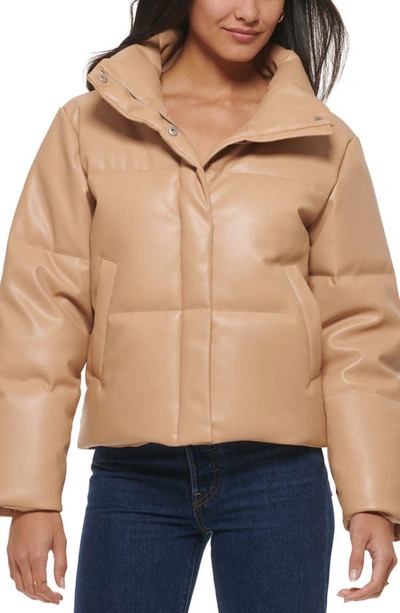 Levi's Water Resistant Faux Leather Puffer Jacket In Biscotti