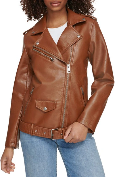 Levi's Longline Belted Moto Jacket In Brown