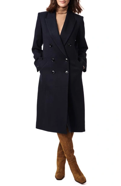 Bernardo Double Breasted Twill Coat In Navy