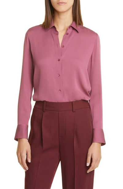 Vince Slim Fit Stretch Silk Blouse In Tea Berry