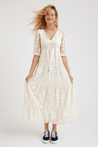 Desigual Embroidery Maxi Dress In White