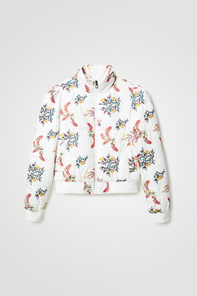 Desigual Floral Quilted Jacket In White