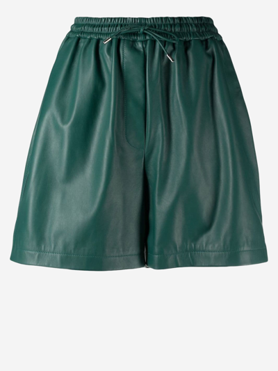 Loewe Leather Shorts In Green