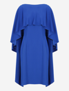Alberta Ferretti Blue Cape Dress With Ruffle Detailing In Acetate Woman In Blue