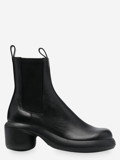 Jil Sander Leather Ankle Boots With Rounded Heel In Black