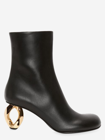 Jw Anderson Chain Heel Leather Ankle Boots In Black