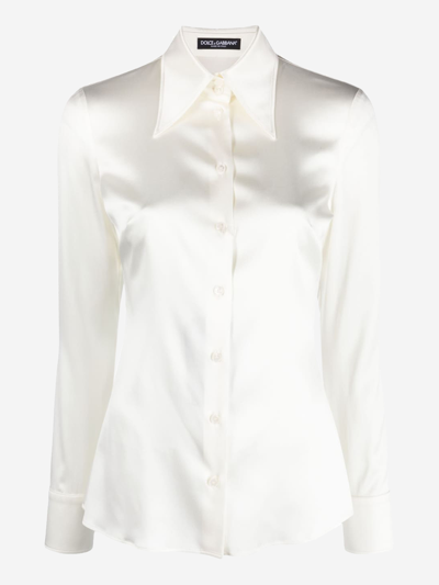 Dolce & Gabbana Long-sleeve Silk Shirt In White