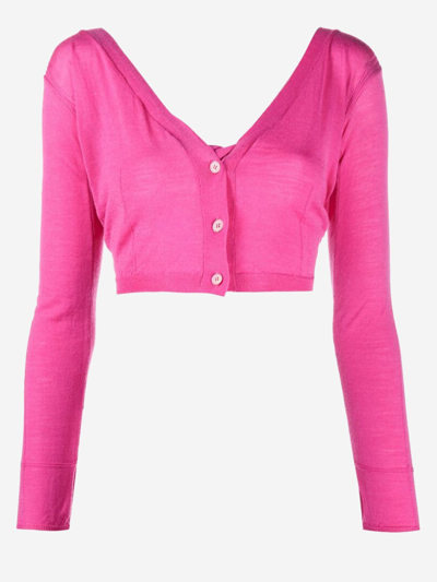 Jacquemus Soli Twisted-back Cropped Wool Cardigan In Pink