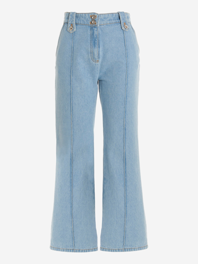 Rabanne High Waist Cotton Denim Flared Jeans In Blue