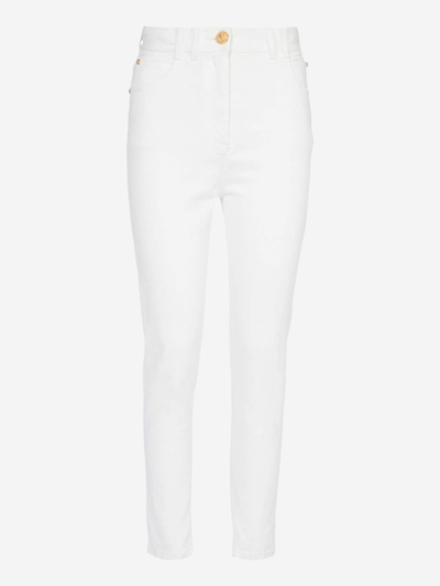 Balmain Stretch Cotton Denim Jeans In White