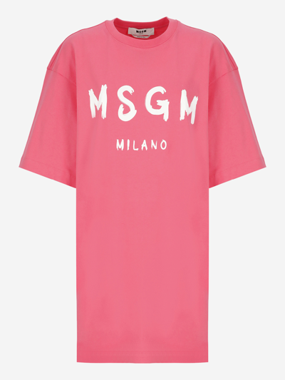 Msgm Logo Print T-shirt Dress In Pink