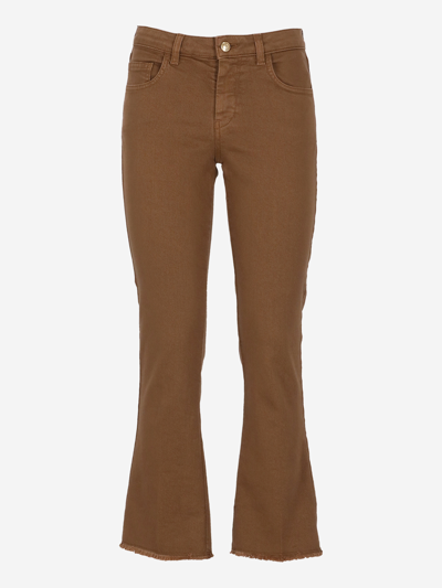 Fay Flared Stretch-cotton Trousers In Brown