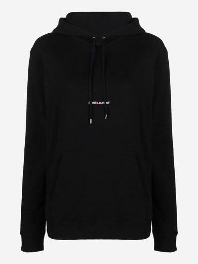 Saint Laurent Logo Cotton Hoodie In Black