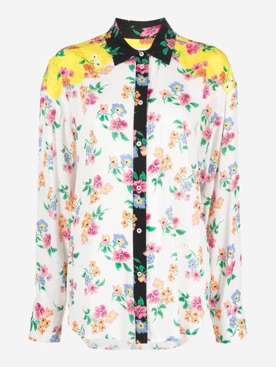 Msgm Floral-print Long-sleeve Shirt In Beige