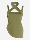 Attico Yuri Asymmetric Cutout Stretch-jersey Halterneck Top In Green