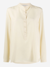 Stella Mccartney Silk Collarless Shirt In Beige