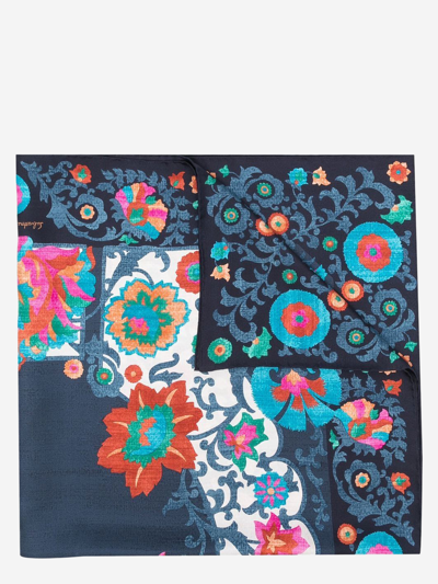 Ferragamo Uzbekistan Floral-print Silk Scarf In Blue