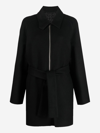 Givenchy Double Face Wool Blend Belted Zip Coat In Black