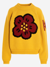 Kenzo Flower Cotton And Wool Sweater In Yellow