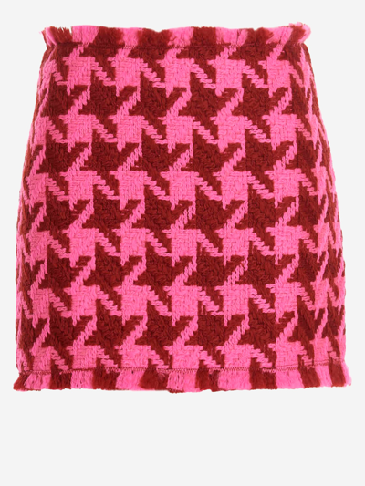 Versace Macro Check Virgin Wool Blend Tweed Miniskirt In Pink