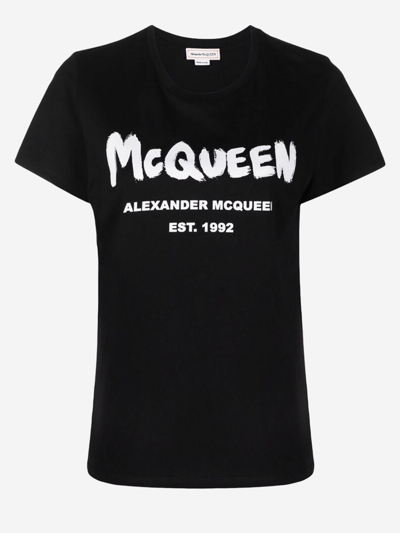 Alexander Mcqueen Black Logo Print Cotton T-shirt