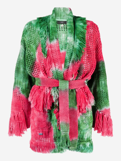 Alanui California Dreamin Fringed Tie-dyed Open-knit Wool Cardigan In Multicolor