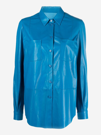 Drome Two-pocket Leather Shirt In Blue
