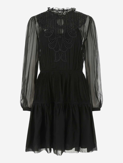 Alberta Ferretti Long-sleeve Silk Shift Dress In Black